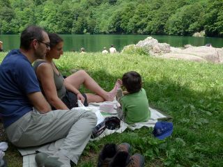 Relaxing on the lake front of lake perches