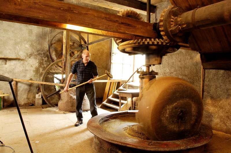 Roue en marche au moulin à huile de Storckensohn